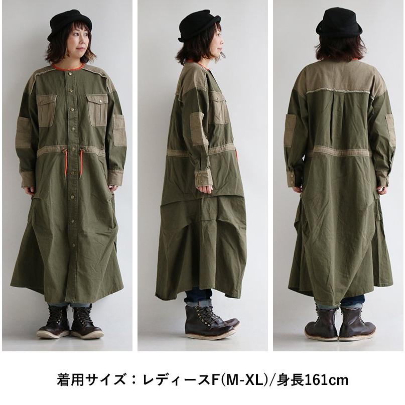 ワンピース ロング丈 着痩せ ワイド 厚手 綿100％ ツイル 秋 冬 ノーカラー ミリタリー コート 配色 軽い ワンピ リメイク パティ OAR’S オールズ | PATY | 13