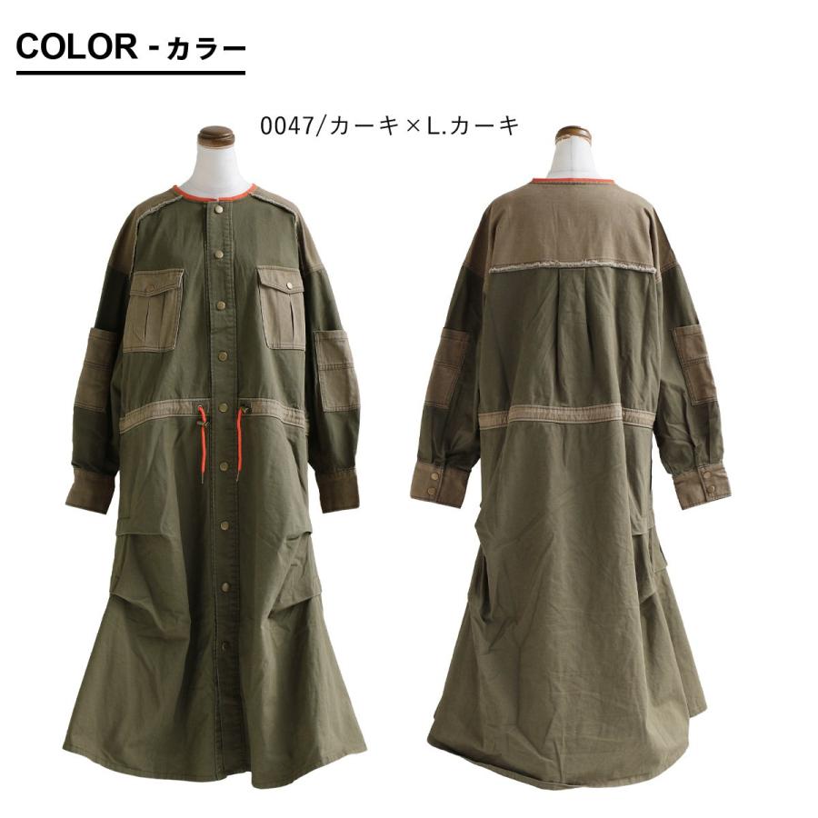 ワンピース ロング丈 着痩せ ワイド 厚手 綿100％ ツイル 秋 冬 ノーカラー ミリタリー コート 配色 軽い ワンピ リメイク パティ OAR’S オールズ | PATY | 02