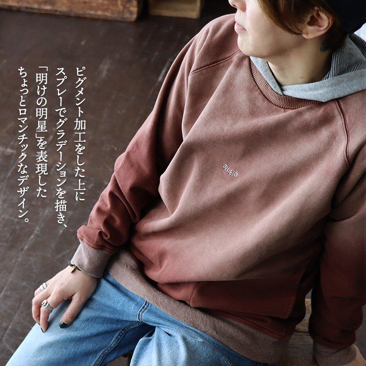 トレーナー スウェット 長袖 メンズ レディース 綿100 月星 プリント グラデーション加工 ラグラン ポケット  BLUETO ブルート | PATY | 06