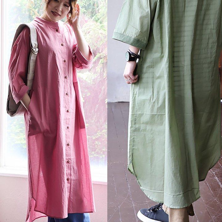 PATY ワンピース ワンピ シャツワンピ 7分袖 レディース バンドカラー