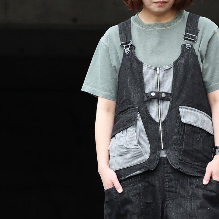 ストライプサロペット　ウエスト調整可能 quaranciel（カランシエル）の「quaranciel:〈洗濯機可能