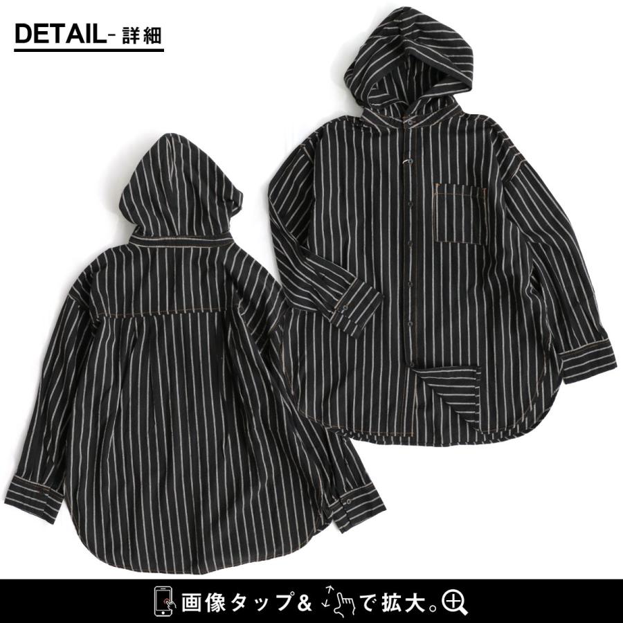 シャツ シャツパーカー パーカー 長袖 レディース お尻隠れる 着痩せ チェック ストライプ 綿100％ パティ GENTIL ジャンティ | PATY | 13