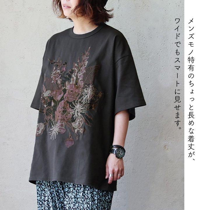 PATY Tシャツ 5分袖 レディース クルーネック 花 刺繍 夏 綿100