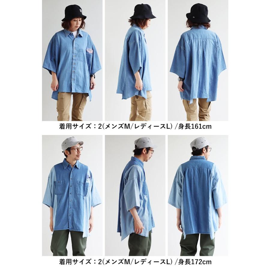 PATY デニムシャツ 半袖 メンズ レディース リメイク 古着 胸ポケット 