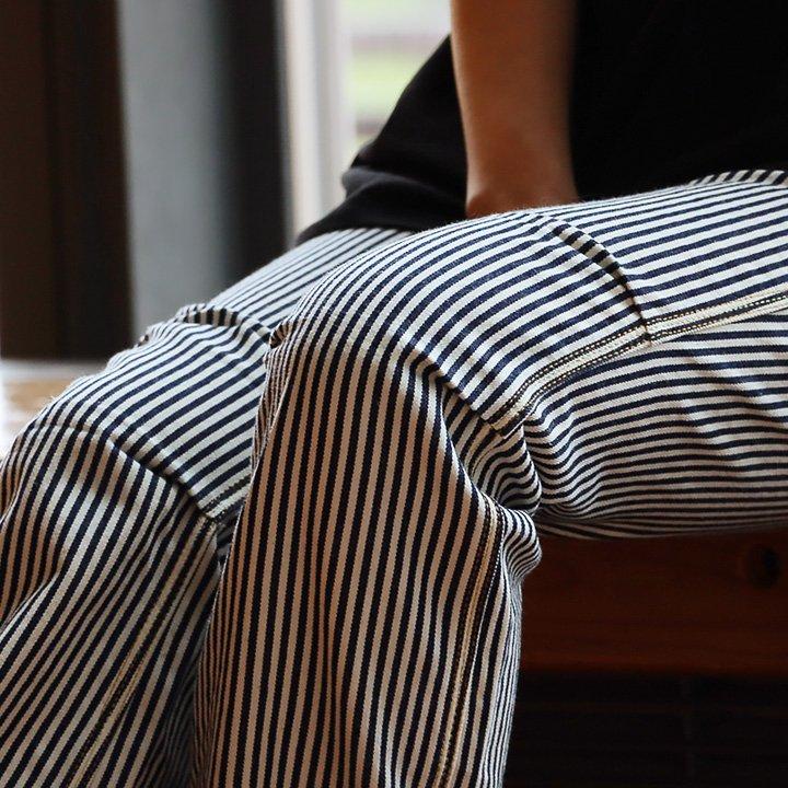 45R　ストライプ柄スカート　ヒッコリー　ロングフレア　コットン　ロゴ刺繍　紺 45R ストライプ柄スカート ヒッコリー ロングフレア コットン