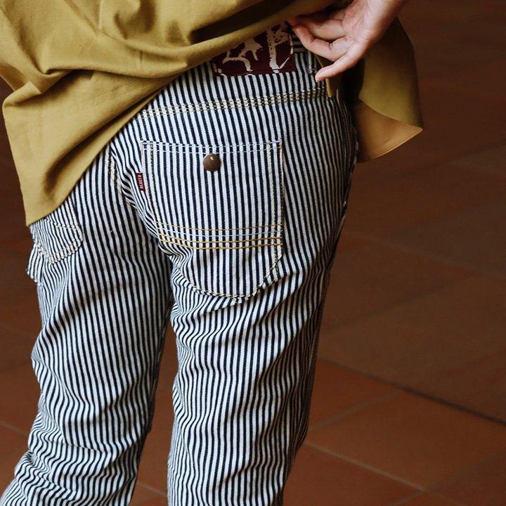 45R　ストライプ柄スカート　ヒッコリー　ロングフレア　コットン　ロゴ刺繍　紺 45R ストライプ柄スカート ヒッコリー ロングフレア コットン