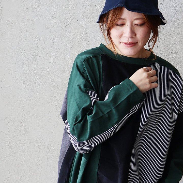 カットソー プルオーバー 長袖 レディース クルーネック 着痩せ お尻隠れる 配色 異素材切り替え 綿100％ コットン 天竺 | PATY | 14