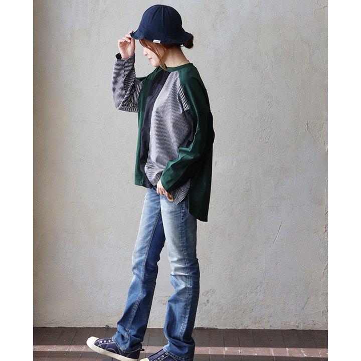 カットソー プルオーバー 長袖 レディース クルーネック 着痩せ お尻隠れる 配色 異素材切り替え 綿100％ コットン 天竺 | PATY | 16