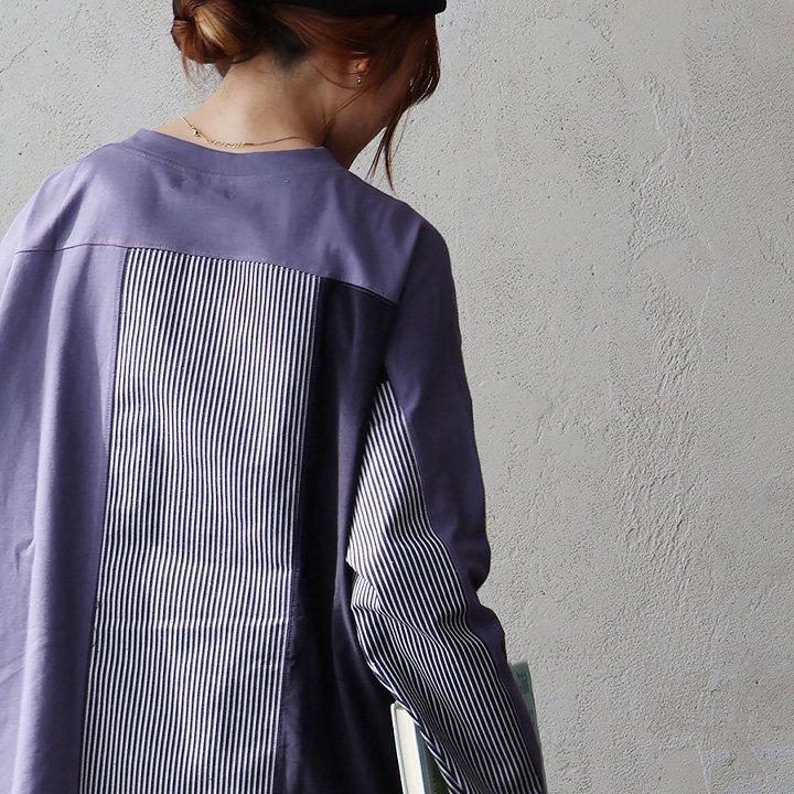 カットソー プルオーバー 長袖 レディース クルーネック 着痩せ お尻隠れる 配色 異素材切り替え 綿100％ コットン 天竺 | PATY | 17