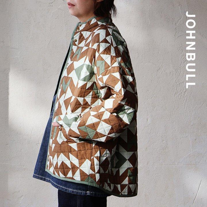 Johnbull ジョンブル ジャケット キルトジャケット レディース 幾何学柄 配色 手作業 綿100 コットン 薄中綿 暖かい 軽い すっきり 大きいサイズ 体型カバー カジュアル ミリタリー 秋 冬 パティ PATY Johnbull ジョンブル ジャケット キルトジャケット レディース