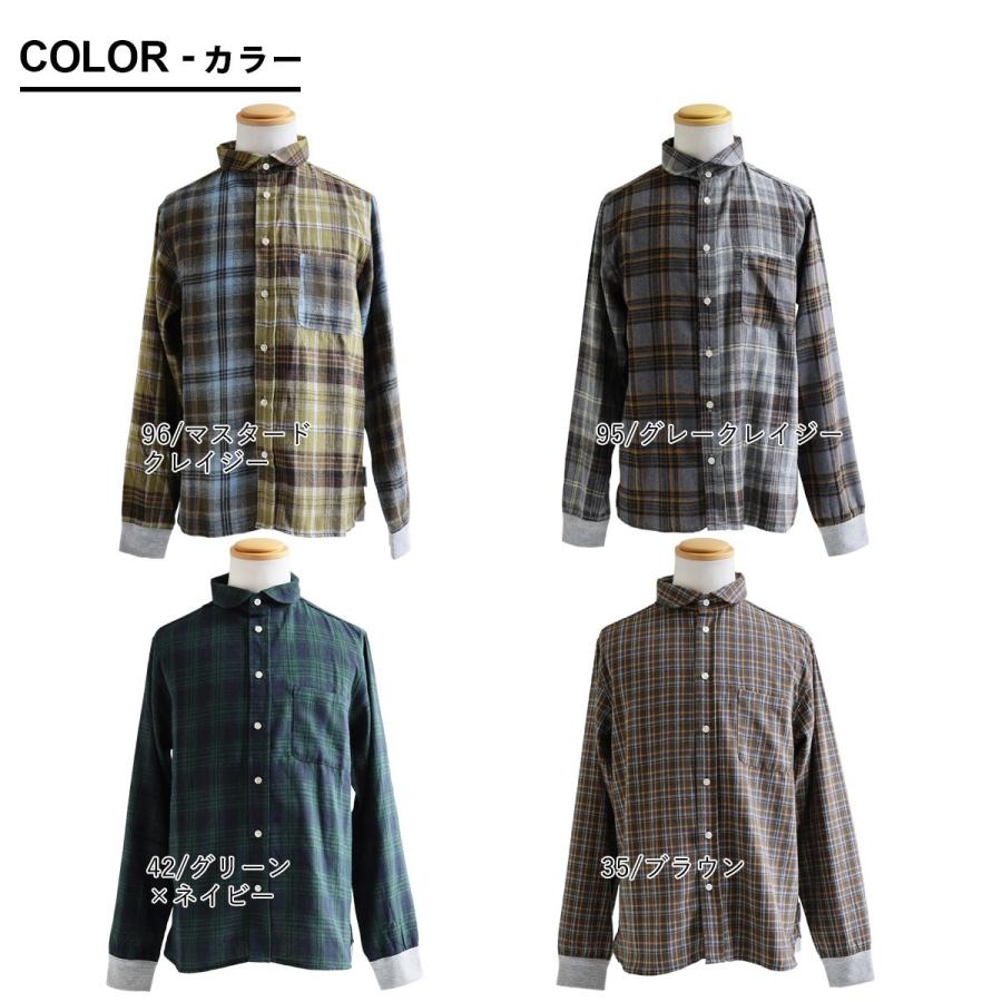 gym master ジムマスター シャツ 長袖 メンズ レディース 袖リブ チェック カジュアル バンドカラー ショールカラー 2WAY パティ | PATY | 05