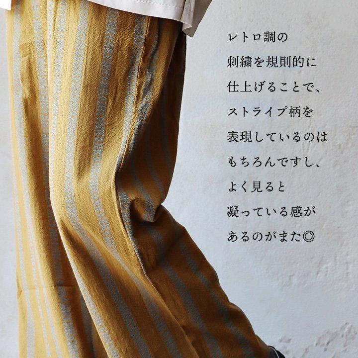 ワイドパンツ ストレート レディース 綿100 コットン 刺繍 ストライプ 伸縮性 ウエストゴム ゆったり 体型カバー パティ GENTIL ジャンティ | PATY | 06