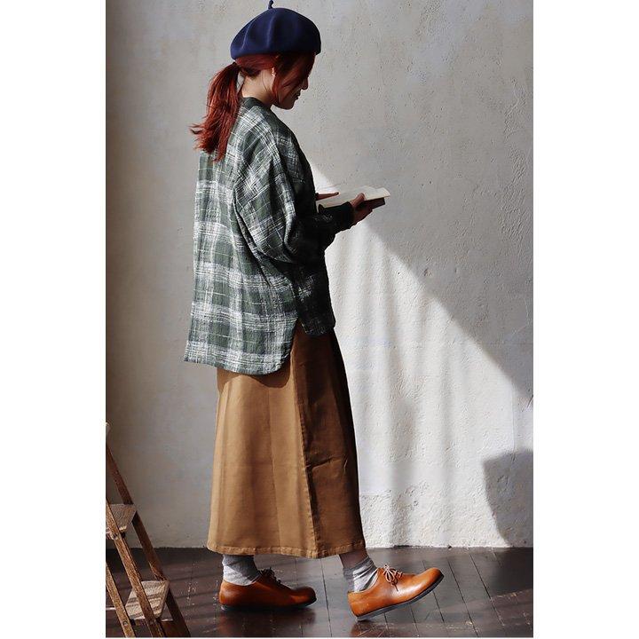 シャツ 長袖 レディース 袖リブ すっきり 着痩せ バンドカラー チェック柄 マドラスチェック 綿100 コットン スラブ 薄手 軽い 伸縮性 パティ | PATY | 13