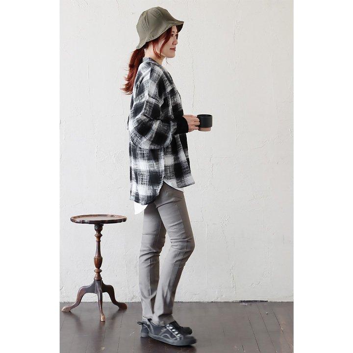 シャツ 長袖 レディース 袖リブ すっきり 着痩せ バンドカラー チェック柄 マドラスチェック 綿100 コットン スラブ 薄手 軽い 伸縮性 パティ | PATY | 17