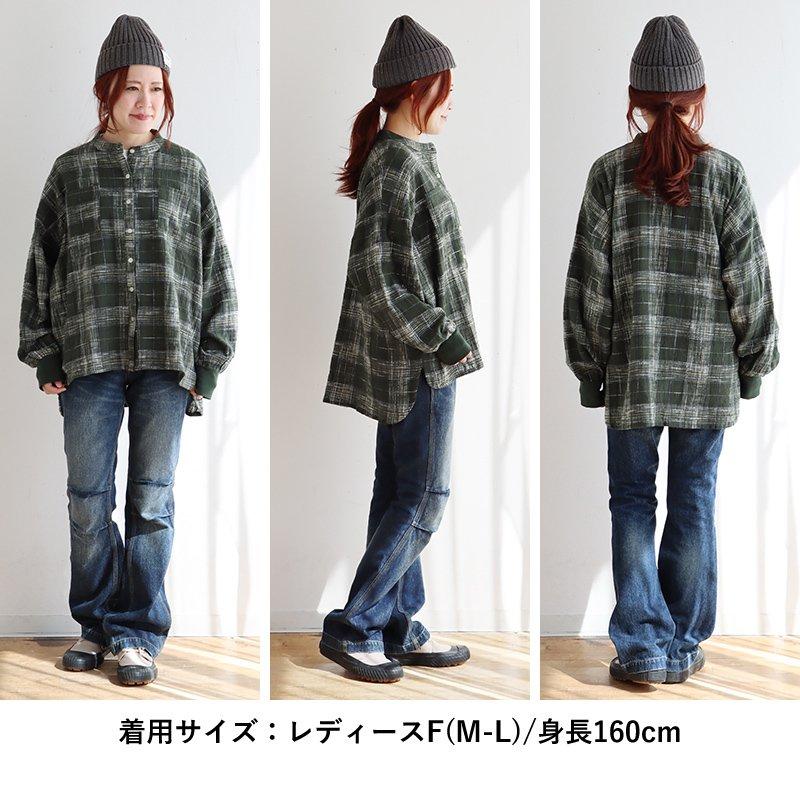 シャツ 長袖 レディース 袖リブ すっきり 着痩せ バンドカラー チェック柄 マドラスチェック 綿100 コットン スラブ 薄手 軽い 伸縮性 パティ | PATY | 20