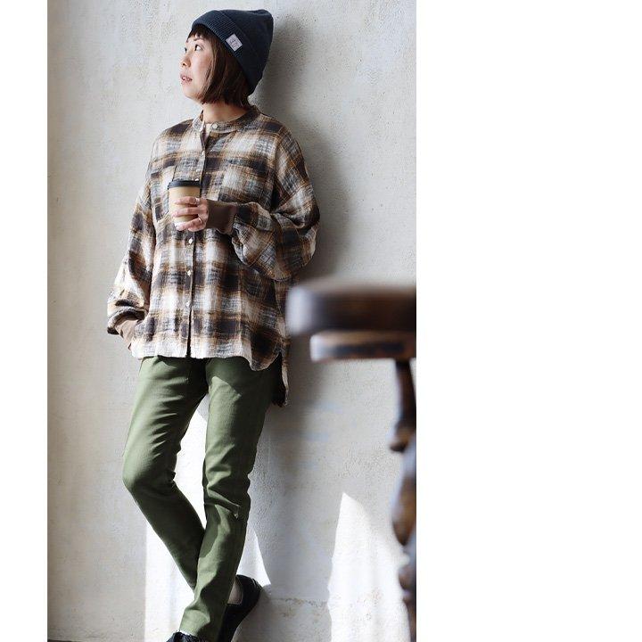 シャツ 長袖 レディース 袖リブ すっきり 着痩せ バンドカラー チェック柄 マドラスチェック 綿100 コットン スラブ 薄手 軽い 伸縮性 パティ | PATY | 10