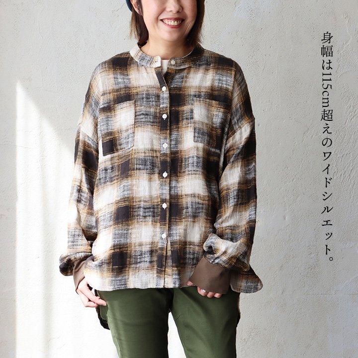 シャツ 長袖 レディース 袖リブ すっきり 着痩せ バンドカラー チェック柄 マドラスチェック 綿100 コットン スラブ 薄手 軽い 伸縮性 パティ | PATY | 11