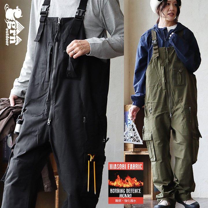 GRN OUTDOOR オーバーオール カーキ 多機能ポケット アウトドア PATY GRN OUTDOOR ジーアルエヌアウトドア オーバーオール サロペット