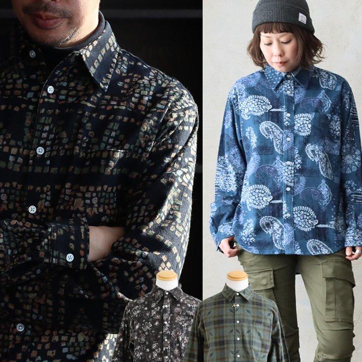PATY シャツ 長袖 メンズ レディース 総柄 プリント フランネル 起毛