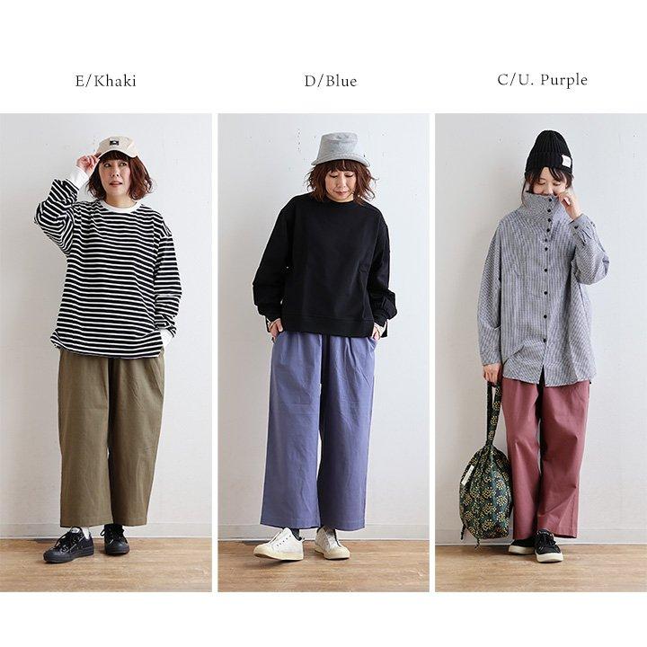 パンツ ワイドパンツ レディース 薄手 綿麻 無地 フリル ハリ しっかり生地 ウエストゴム ゆったり 体型カバー カジュアル パティ COLORK カラック | PATY | 19