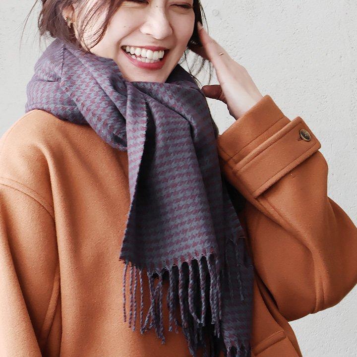 PATY マフラー ストール レディース 大判 ひざ掛け 千鳥格子 総柄