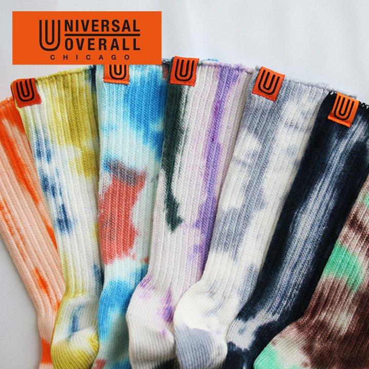 UNIVERSAL OVERALL ユニバーサルオーバーオール 靴下 ソックス クルー メンズ レディース リブソックス ムラ染め タイダイ染め (メール便25) | PATY
