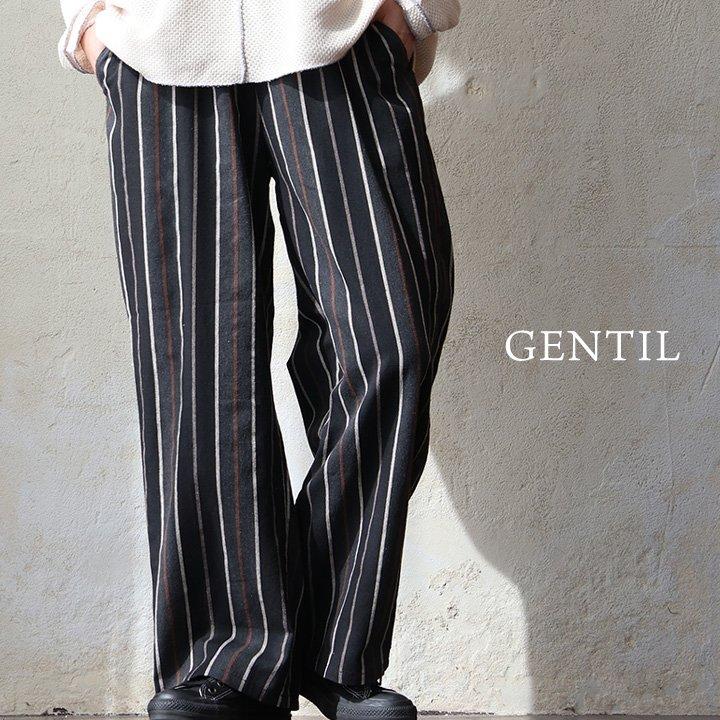 パンツ ワイドパンツ ストレート レディース ストライプ 綿100 コットン 薄手 通気性 軽い ゆったり ウエストゴム パティ GENTIL ジャンティ | PATY