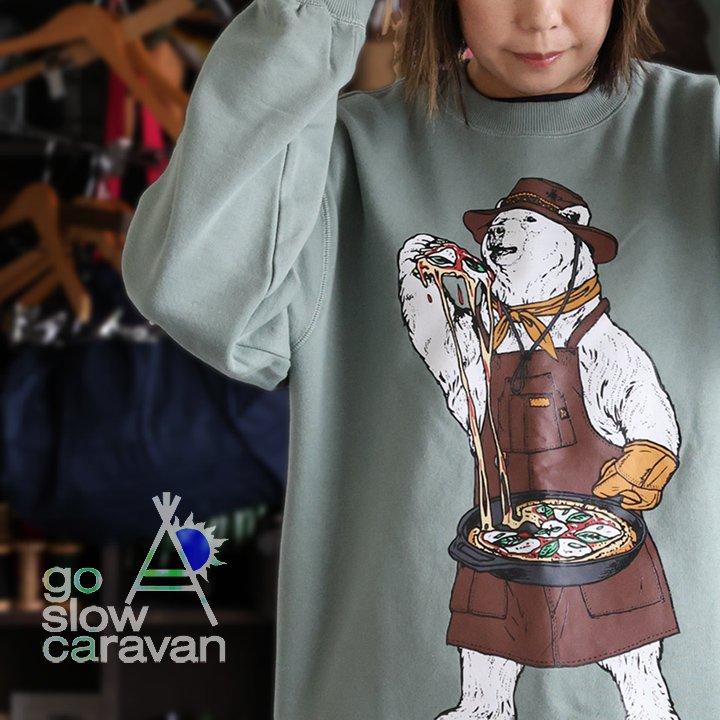 go slow caravan ゴースローキャラバン スウェット トレーナー 長袖 メンズ レディース クルーネック シロクマ クマ プリント 綿100 ヘビーウェイト パティ | PATY