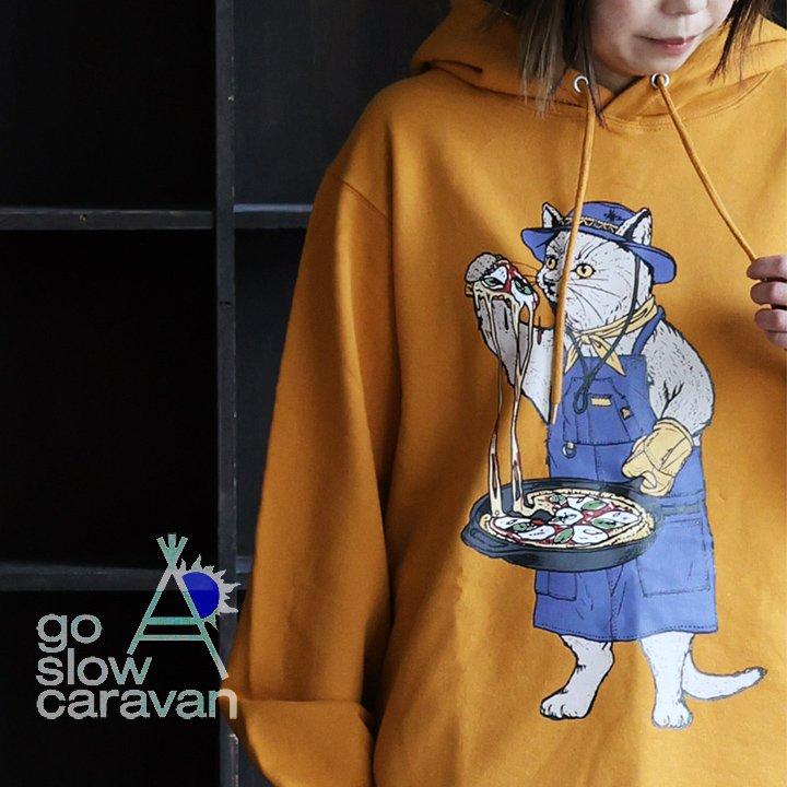 go slow caravan ゴースローキャラバン パーカー 長袖 メンズ レディース アニマル プリント ネコ 猫 綿100 コットン ヘビーウェイト タフ 裏毛 ゆったり パティ | PATY