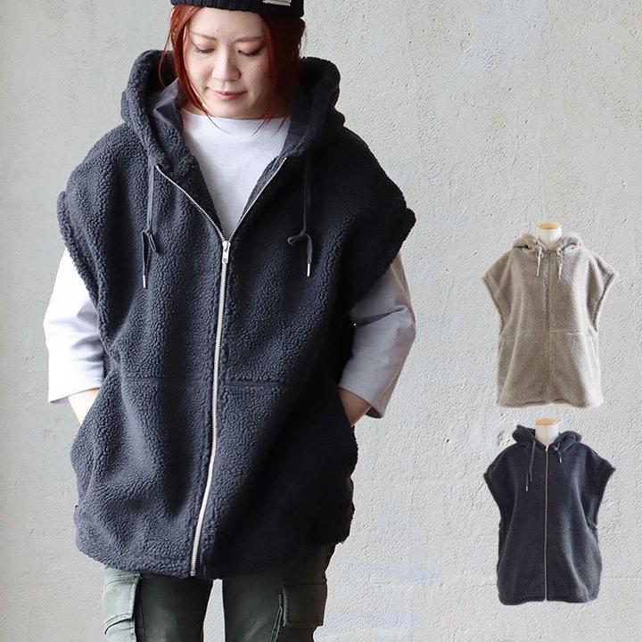 PATY ベスト ボアベスト レディース フード付き ポリエステル 裏地