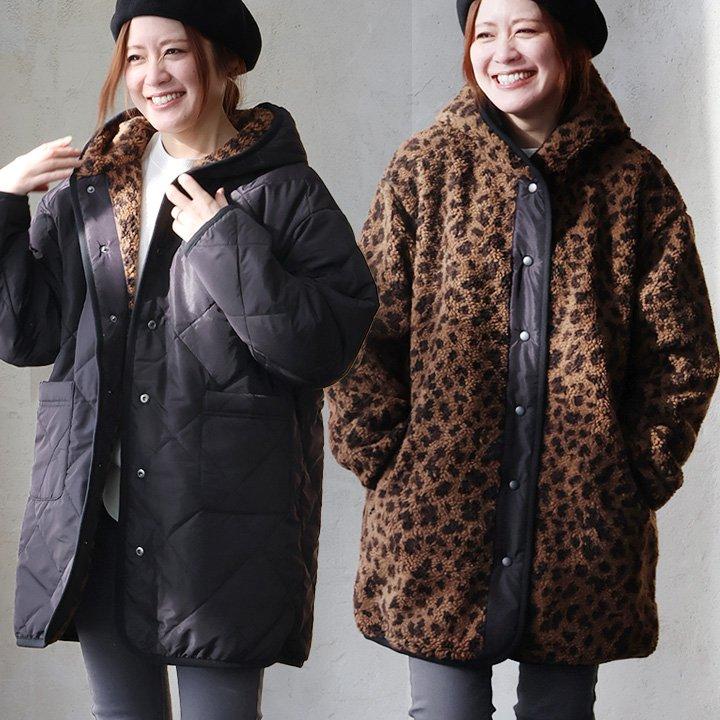 PATY コート レディース フード付き リバーシブル レオパード 総柄