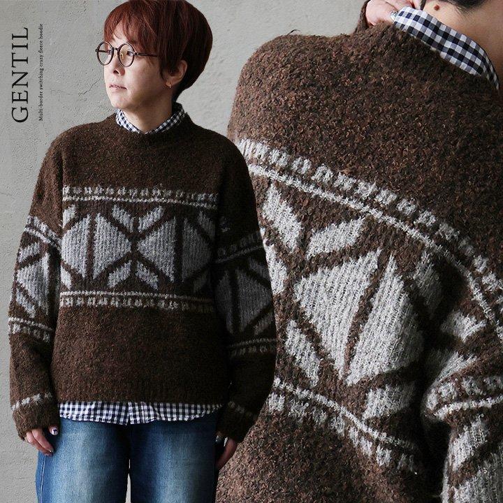 PATY ニット セーター 長袖 レディース クルーネック ノルディック柄