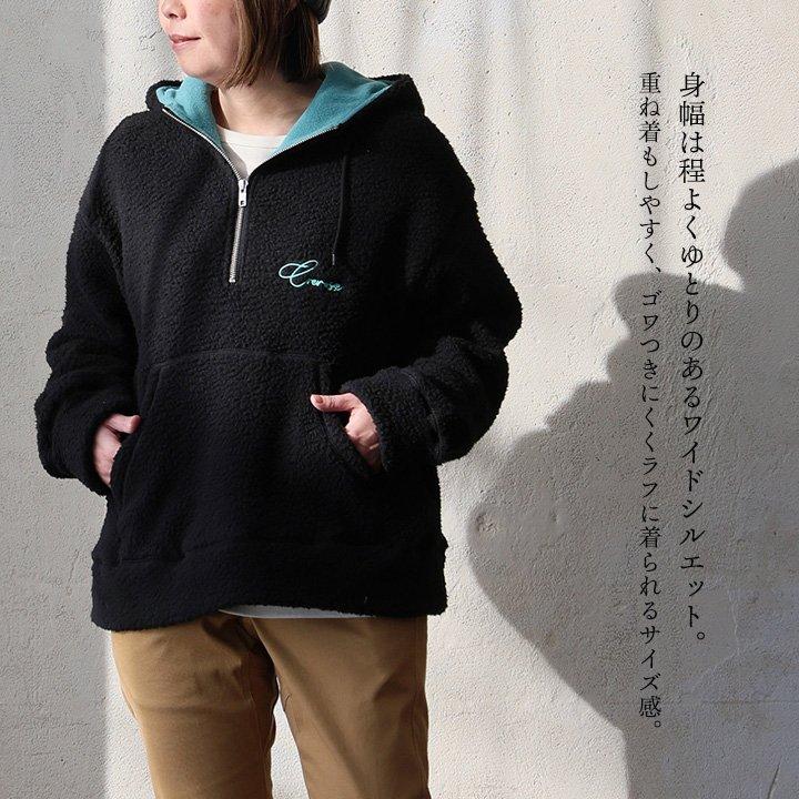PATY パーカー 長袖 レディース ハーフジップ ボア ロゴ 刺繍 ワン 