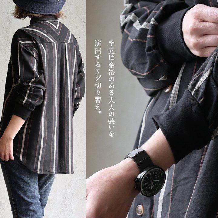 シャツ 袖リブ メンズ レディース 長袖 コットン 綿100% 薄手 着痩せ ワイド 落ち感 ストライプ カッコイイ ポケット Mr.Lumberjack ミスターランバージャック | PATY | 11