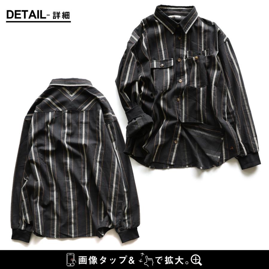シャツ 袖リブ メンズ レディース 長袖 コットン 綿100% 薄手 着痩せ ワイド 落ち感 ストライプ カッコイイ ポケット Mr.Lumberjack ミスターランバージャック | PATY | 15