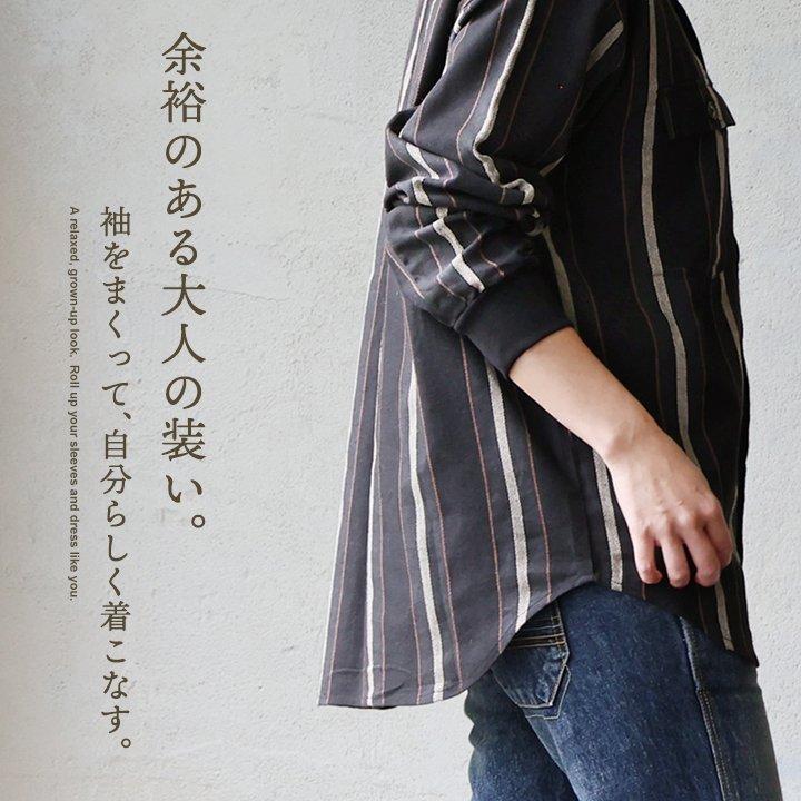 シャツ 袖リブ メンズ レディース 長袖 コットン 綿100% 薄手 着痩せ ワイド 落ち感 ストライプ カッコイイ ポケット Mr.Lumberjack ミスターランバージャック | PATY | 03