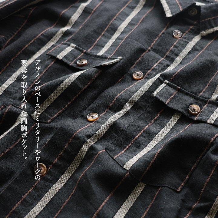 シャツ 袖リブ メンズ レディース 長袖 コットン 綿100% 薄手 着痩せ ワイド 落ち感 ストライプ カッコイイ ポケット Mr.Lumberjack ミスターランバージャック | PATY | 08