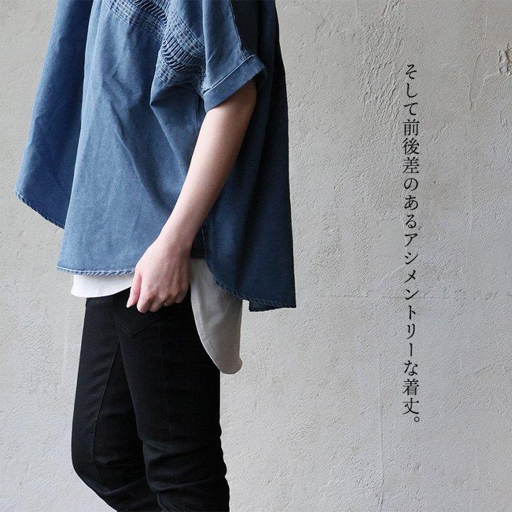 PATY シャツ デニム 半袖 レディース プルオーバー スキッパーネック