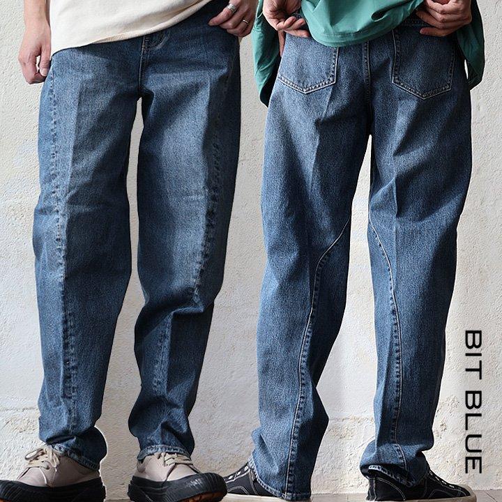 サルエルパンツ デニム テーパード メンズ レディース 綿100 コットン ノンストレッチ すっきり 3D パンツ パティ blue ビットブルー | PATY