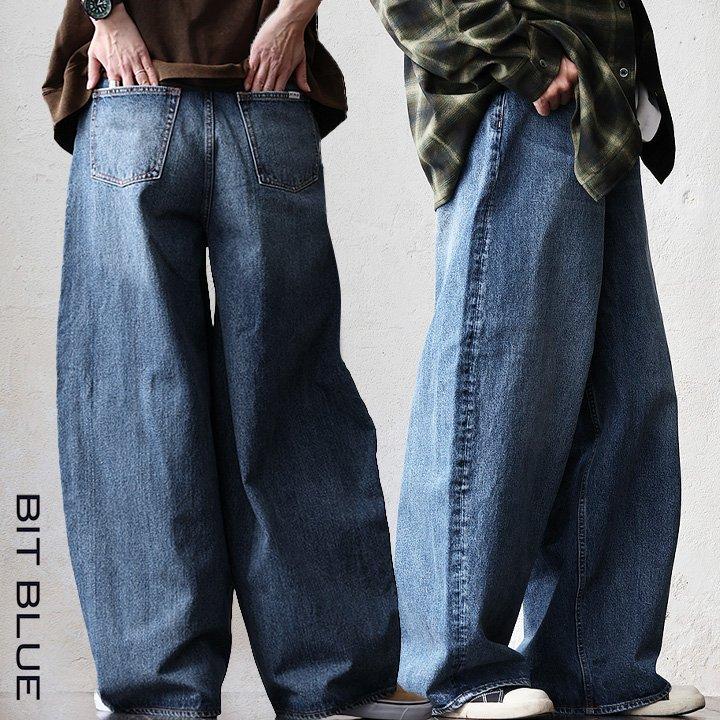 デニムパンツ テーパード バレルレッグ レディース 綿100 コットン 12オンス しっかり生地 ノンストレッチ 体型カバー パティ blue ビットブルー | PATY