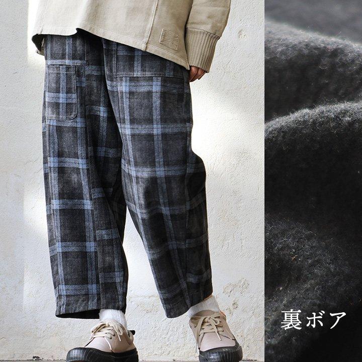 PATY パンツ テーパード ワイド レディース チェック柄 綿100 コットン