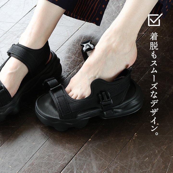 サンダル 厚底 スポーツサンダル 無地 軽い 軽量 歩きやすい 疲れにくい 高反発 インソール ベルト サイズ調整 脚長効果 すっきり パティ | PATY | 11