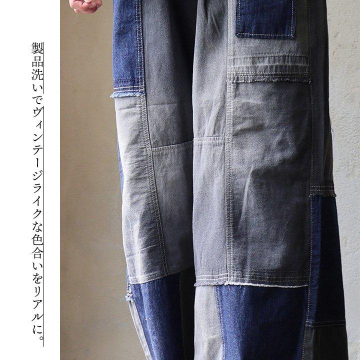 デニムパンツ ストレート ワイド レディース リメイク風 パッチワーク 配色切り替え アシンメトリー ウエストゴム コットン 綿100 | PATY | 10