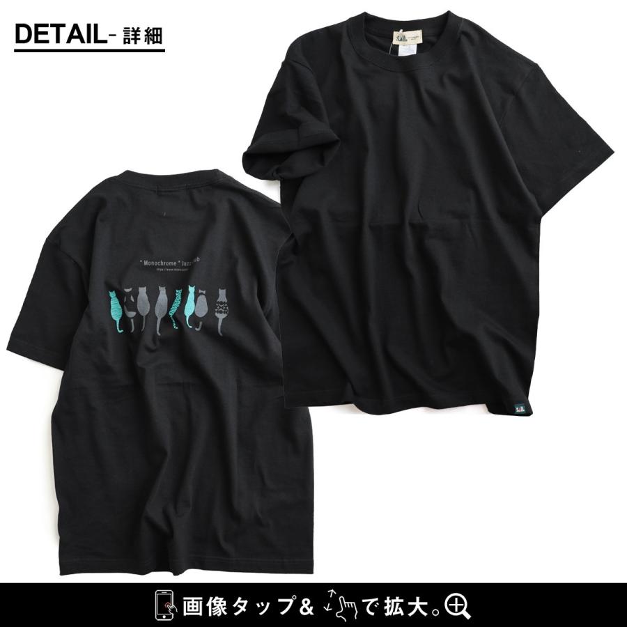 tシャツ 半袖 メンズ レディース コットン 綿100％ カジュアル モノクローム ジャズ 猫 バック プリント ボックスシルエット パティ SAIL セイル | PATY | 23