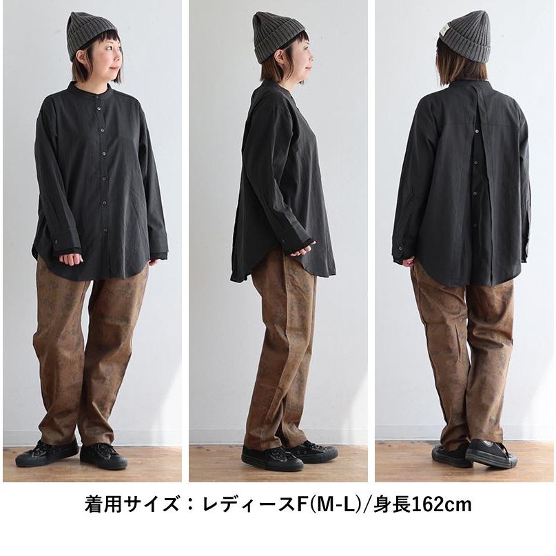 シャツ 長袖 レディース バンドカラー 薄手 異素材切り替え コットン 綿100 シアー 透け感 軽い 体型カバー カジュアル パティ | PATY | 18