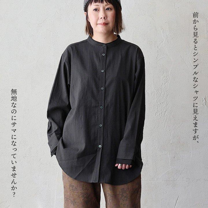 シャツ 長袖 レディース バンドカラー 薄手 異素材切り替え コットン 綿100 シアー 透け感 軽い 体型カバー カジュアル パティ | PATY | 05