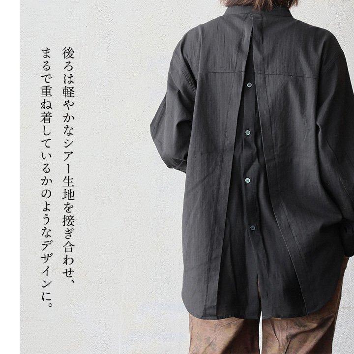 シャツ 長袖 レディース バンドカラー 薄手 異素材切り替え コットン 綿100 シアー 透け感 軽い 体型カバー カジュアル パティ | PATY | 08