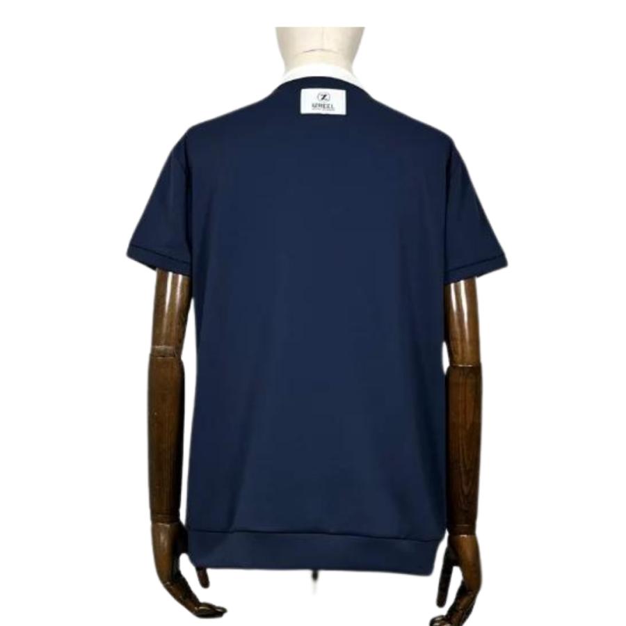 IZREEL スタンドカラーポロシャツブラック 白襟 刺繍ロゴ 裾リブ サイズL IZREEL イズリール THE FOX Golf スタンドカラーシャツ メンズ