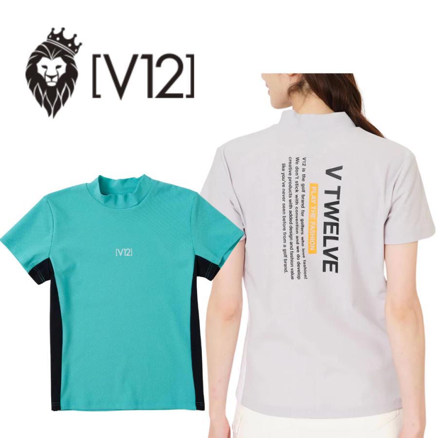 V12 ゴルフウェア　半袖 モックネック シャツ ロゴ　Mサイズ V12（ヴィ・トゥエルヴ） ブイトゥエルブ ゴルフウェア レディース