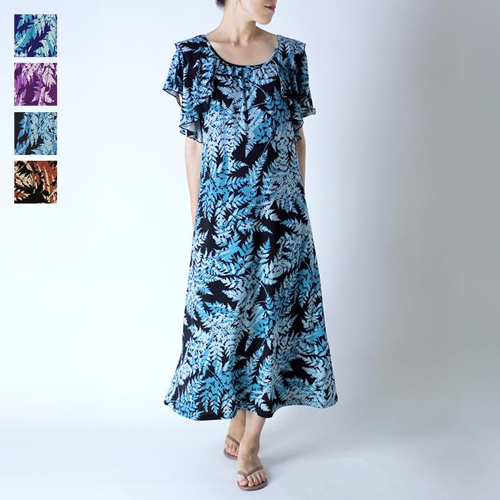 フリルスリーブ ワンピース ハワイアン パラパライ柄 リゾートライン fswr-81008 